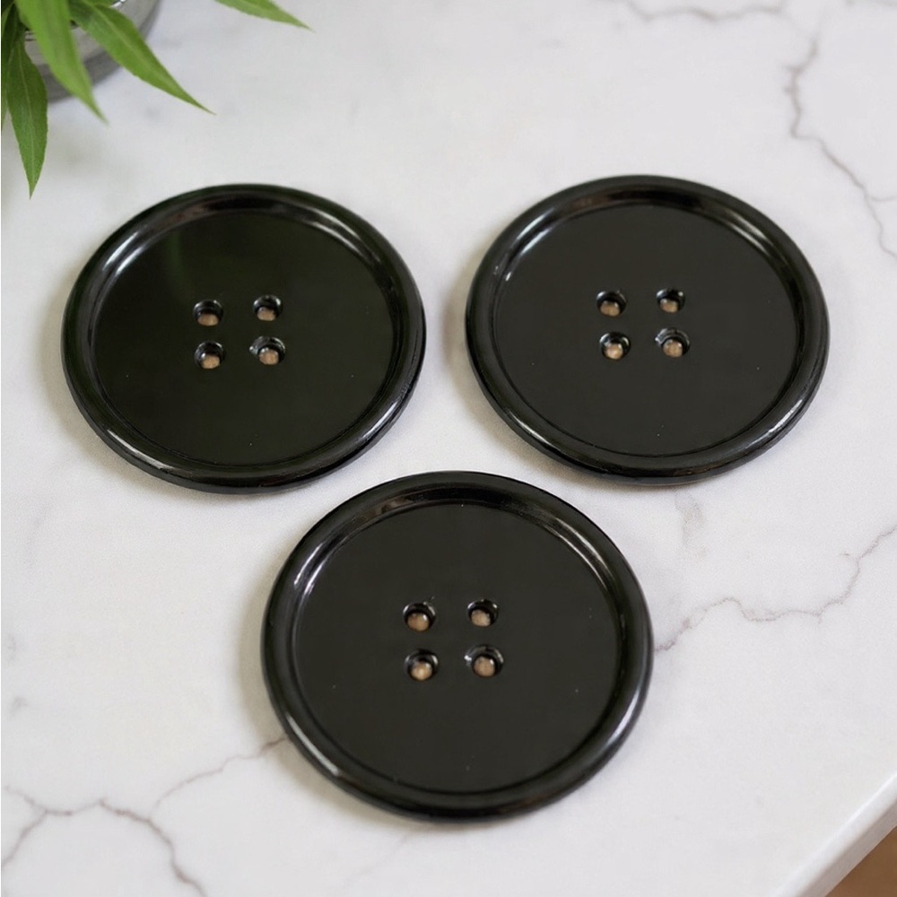 Coraline-Inspired Button Coaster Set - Set of 4 - Black